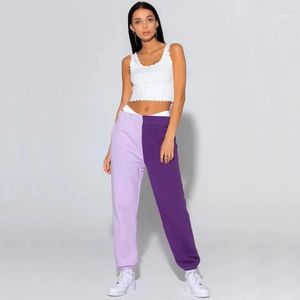 Kvinnors byxor Kvinnor avslappnad färgblock joggar mode Sweatpants1