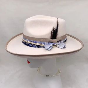 Wide Brim Hats Bucket Bow knot feather fedora hat Autumn solid color upturned edge Thin casual outdoor sun shading women s sombrero 231123