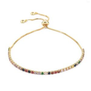 Link bransoletki Regulowana bransoletka tenisowa dla kobiet kolorowe sześcienne cyrkonia złoty srebrny kolor mosiężny suwak ślubna biżuteria urodzinowa