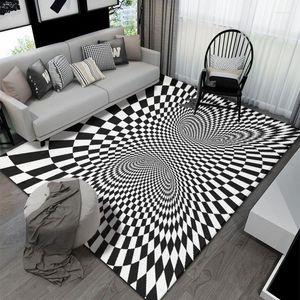 Mattor 3D Svartvit Vertigo för vardagsrumsdekoration Hem Simple Geometry Bedside Stora Area Rugs Anti-Skidd Entry Door Mat