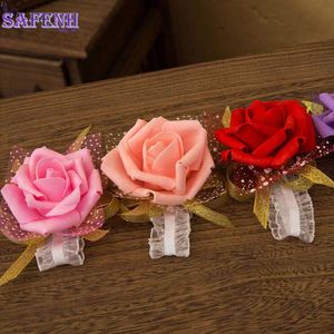 Andra modetillbehör 1PC Event Supplies Decoration Hand Flower Bridesmaid Silk Rose Wrist Flowers For Wedding Bride Wrist Flowers J230422