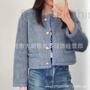 Women's Jackets designer Qian Duoduo High Edition One to Autumn and Winter New Style Cardigan Ordered Dyed Mohair Round Neck Knitted Coat for Women YP3T M91T