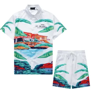 23FW ABD Karikatür Binası Baskı Tee Moda Plajı Sıradan Gömlekler Erkek İlkbahar Yaz Sokak Giyim Tişört Kısa Kollu Pamuk Tshirt Şort