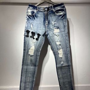 Ami Jeans Фиолетовые джинсы Дизайнерские джинсы Женские новые потертые джинсы Ami High Street Мужские и женские сетчатые красные джинсы с нашивками