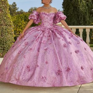 Blowly Pink Princess Quinceanera Dress Off Incer Appliques Flower Vestidos de 15 Anos Corset Sukienka przez 16 lat