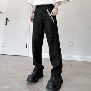 Men's Pants High Quality Men Sequin Zipper Head Decorative Slim Streetwear Fashion Straight Trousers Shiny Party Casual Pantalon