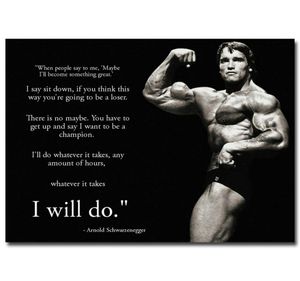 NICOLESHENTING Arnold Schwarzenegger Citação motivacional Art Silk Poster 13x18 24x32inch Musculação Parede Imagem Decoração de sala de ginástica3816899