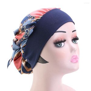 Berets Imitated Silk Fabric Headscarf Printed Turban Creative Chemotherapy (Dark Blue)