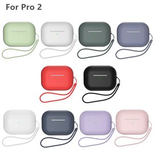Airpods pro 2 headphone Accessories wireless earphones Silicone Case with Anti Lost rope Soft Protector Cover for Pro2