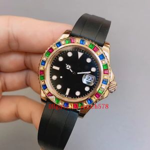 Män armbandsur 40mm 116695 126679 Gummiband Rostfri svart urtavla 3235 ETA -rörelse Mekanisk automatisk kvinnor Rainbow Diamond Watch Watches U1