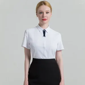 Women's Blouses Short-sleeved Shirt For Women Business Professional Dress Hidden Front Decorated Bow Tie White Blouse Womens Tops