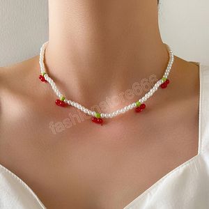 Vintage Imitate Pearl Chain Einfache Acryl-Kirschperlen-Choker-Halskette Elegante Mode-Halskette für Frauen-Schmuck-Geschenke