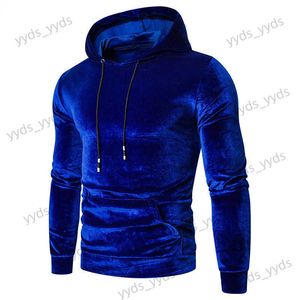 Herrtröjor tröjor Royal Blue Velvet Velor Hooded Sweatshirt Men 2022 Autumn New Casual Hip Hop Mens Hoodies Sweatshirts Sweat T231123