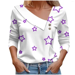 Magliette da donna Top T-shirt stampata design autunnale T-shirt con scollo a V pullover sexy a maniche lunghe alla moda