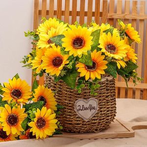 Decorative Flowers 7 Heads Silk Artificial Sunflowers Fake Flower Bouquet For Garden Wedding Bookstore Party Christmas Decoration