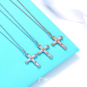 Designer Brand Tiffayss same cross necklace womens fashion X-shaped diamond clavicle Necklace color separation electroplating Cross Pendant