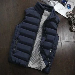 Herrvästar 2023 Autumn Winter New Men Cotton Vest Jacka Solid Color Sleeveless Down Waistcoat Jacket Male Casual Vest Plus Size Size 5xl T231123