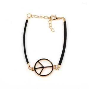 Charm Armband Gold Color Link Chain Bangle Jewelry Fashion 2023 Design Leather Rope Metal Anti-War Peace Armband för kvinnor