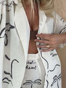 Casual Print Shirt Sets Women Summer Half Sleeve Turndown Collar Loose Female Tops Suit Single Breasted Fashion Shorts Set