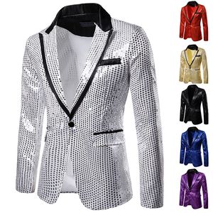 Şık Erkekler Blazer Sıradan İnce Fitness Resmi One Düğme Ofis Takım Blazers Ceket Üst Sequins Ceket Maskulino Blazers Mens