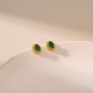 Hoop Earrings Copper Plated 18K Gold Europe And The United States Unique Personality Exaggerated Design Inlaid Green Zircon Women