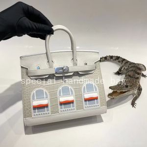 10s Tote Bag Luxury Fashion Designer Bag Axelväskor 25 cm Top Real Crocodile Skin Small House Bag Handhållen BK Women's Bag Snow Bag