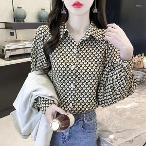 Kvinnor BLOUSES ARRVIAL 2023 Spring Autunm Printing Long Sleeve Turn-Down Collar Shirts For Women Business Tops 5078