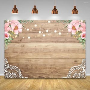 Party Decoration Wood Board Wall Pink Floral Pocall Backdrop Women Girls Bridal Birthday Background Banner Baptism For Postudio