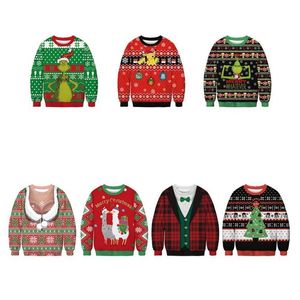 Felpe con cappuccio da uomo Felpe con cappuccio firmate Uomo Coppie unisex Brutto Natale Maglioni di Natale Girocollo Felpa con piviere 3D Divertente Sq Otdwx