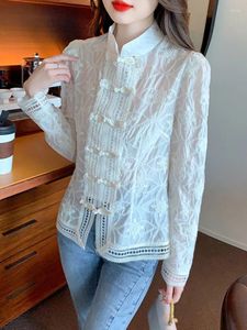 Women's Blouses High Quality Long Sleeve Shirt Women Arrival 2023 Autumn Chinese Style Vintage Stand Collar Ladies Elegant Tops Shirts W1365