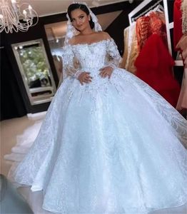 White Wedding Dresses Ivory Bridal Gowns New A Line Long Sleeve Applique Beaded Lace Up Zipper Plus Size Illusion Custom O-Neck Lace Tulle