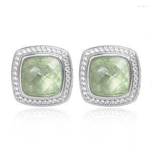 Studörhängen 11mm grön kubik zirkonium för kvinnor fyrkantiga CZ Stone Ear 2023 Modedesign smycken tillbehör