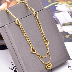 Pendant Necklaces 316L Stainless Steel Fashion Fine Jewelry 2 Layer Zircon Lovers Heart Shape Charm Chain Choker Necklace Pendants For Women