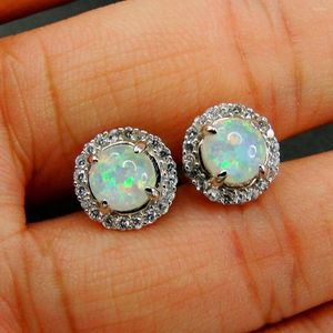 Stud Earrings Beautiful White Fire Opal 925 Sterling Silver Women's For Gfit / Party Engagemet Birthday