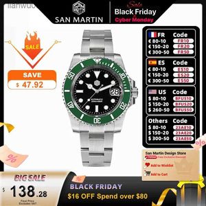 Wristwatches San Martin Men Diving Watches Luxury Business Stainless Steel Automatic Mechanical Watch Sapphire Glass Waterproof 20Bar SN0017Q231123