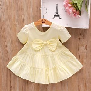 Mädchenkleider Bowknot Sleeve Short Baby Girls Dress Solid Kleinkind Princess DressRock