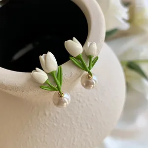 Kolczyki stadnonowe linglu uroczy kwiat kształt koreański stopień akrylowy minimalistyczna imitacja Pearl for Women Girl Biżuteria