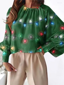 Kvinnors blusar Julförländare trycker Blus Fashion Batwing Sleeve Loose Oversize Tops 2024 Spring Casual Long O Neck Shirt