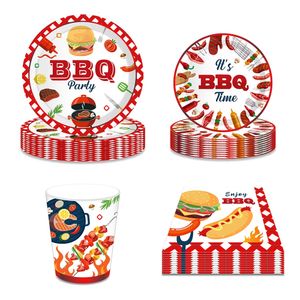 Cannucce di plastica usa e getta Campeggio esterno Barbecue BBQ Festa di compleanno Set di stoviglie di carta Piatti Tovaglioli Tazze Forniture per baby shower 231122