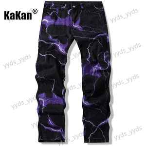 Jeans da uomo Kakan - Nuovi jeans tinti in cravatta stampati con fulmini provenienti da Europa e America per uomo Jeans di tendenza larghi e dritti53 T231123
