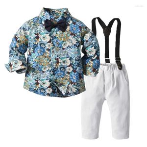 Комплекты одежды Детская маркировка Обработка по индивидуальному заказу Рубашка с длинными рукавами с принтом Брюки на подтяжках Комплект из двух предметов Маленький