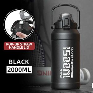 Vattenflaska Vatten Bott Thermos Bott med Rovab STRAW PROTAB Stains Steel Water Bott med Carry Hand för Gym 2L Q231123