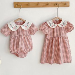 Vestidos de menina irmãs crianças bebês garotas bordadas de verão garoto infantil infantil algodão manga curta de uma peça