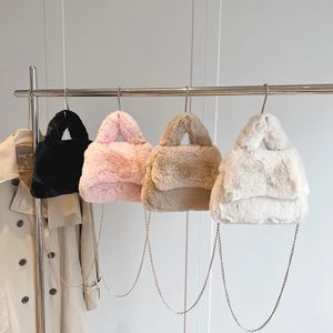 Evening Bag Warm Tophandle Solid Color Faux Fur Tote Comfortable Removable Shoulder Chain Ladies Girls Winter Sling 231123