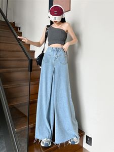 Kvinnors jeans springautumn 2023 vintage bred ben culotte's päl löst portstil design höga midja byxor 230422