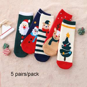 Kids Socks 5 Pairs Red Terry Socks Thick Christmas Socks Snowflake Elk Santa Claus Decorations Children's Cotton Sokken Christmas Stocking 231121