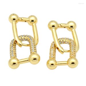 Brincos de argola Jóias de cobre banhadas a ouro Hip Hop Double Square Chain Link Dangle Dangle For Mull Men