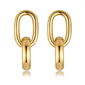 Hoop Earrings Fashion Women Thin Double Ring Temperament Gentle Color Gold Titanium Large Circle Round Jewelry
