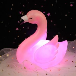 Night Lights LED Nights Light 3V Cartoon Lovely Pink Swan Shape Lamp Children Bedroom For Birthday Party Desk Girl Kids Gift