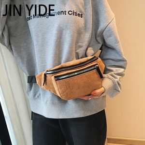 Midjepåsar Kvinnor Corduroy midja väska damer designer canvas fanny pack mode bruna pengar telefon bröst banan väska kvinnliga bum bälte väskor telefon 230422